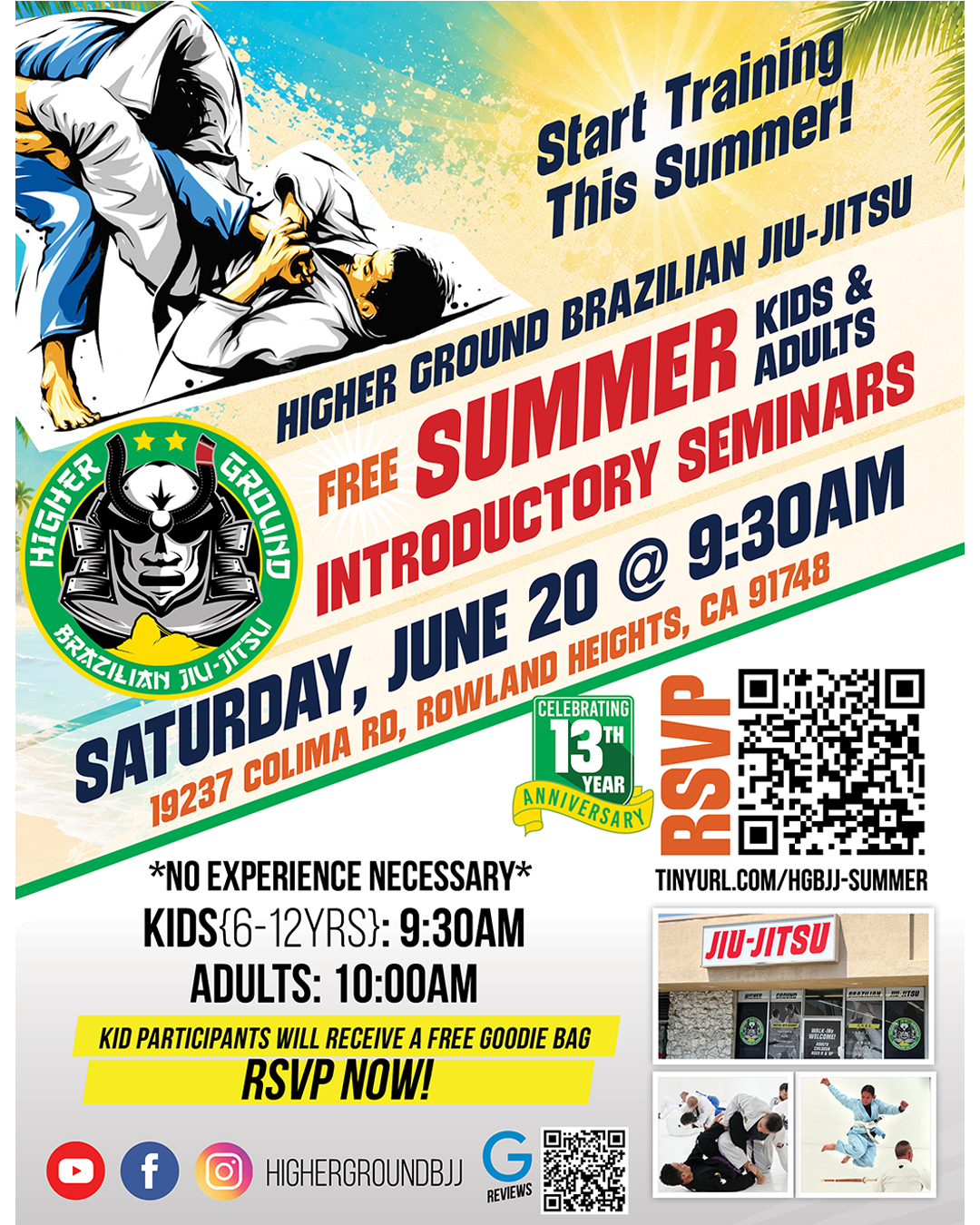 Higher Ground BJJ Free Kid and Adult Seminar Flyer